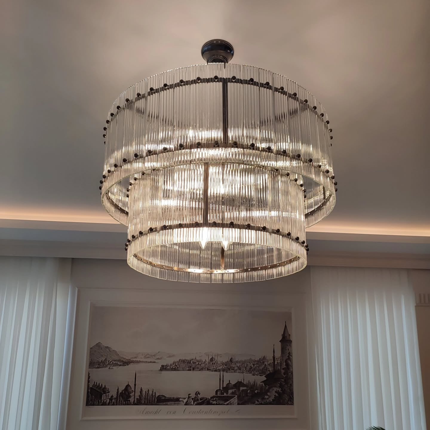 37 Inch Ribbed Glass Two-Tier Round Chandelier - San Marco
