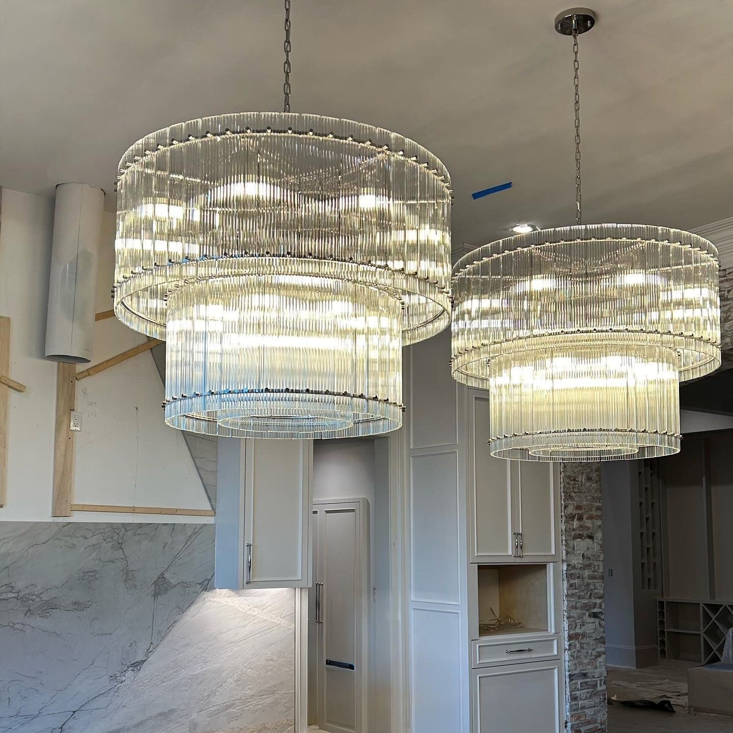 37 Inch Ribbed Glass Two-Tier Chandelier - San Marco