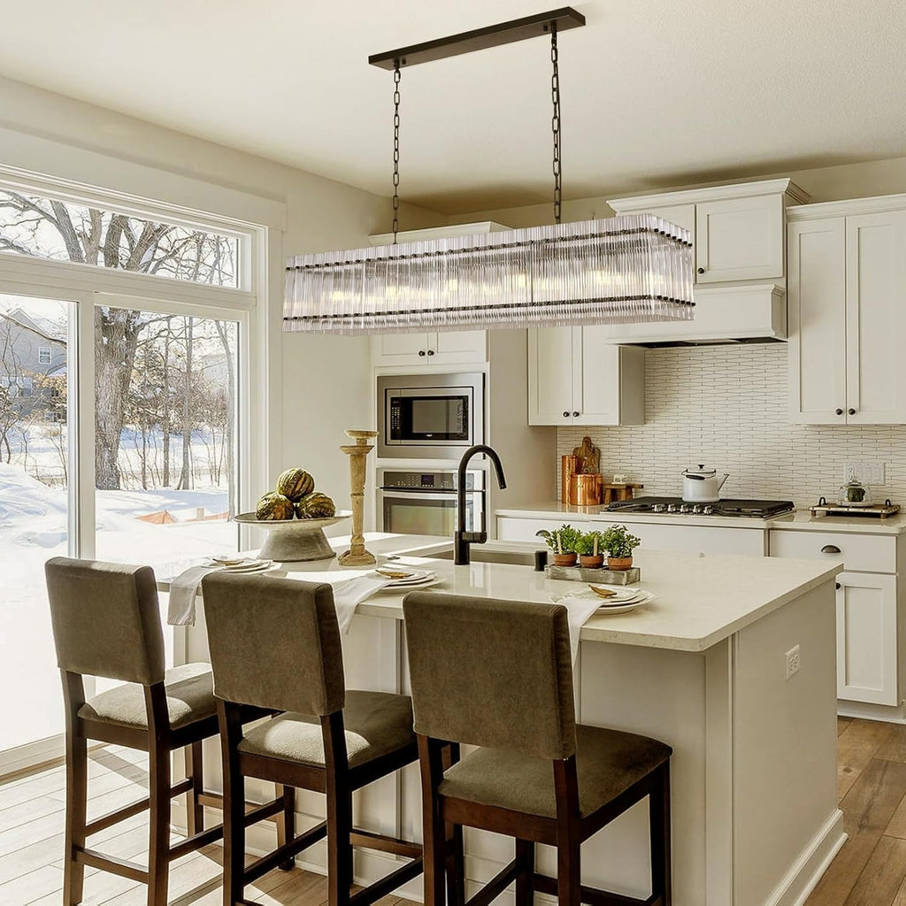 54 Inch Ribbed Glass Rectangular Chandelier - San Marco