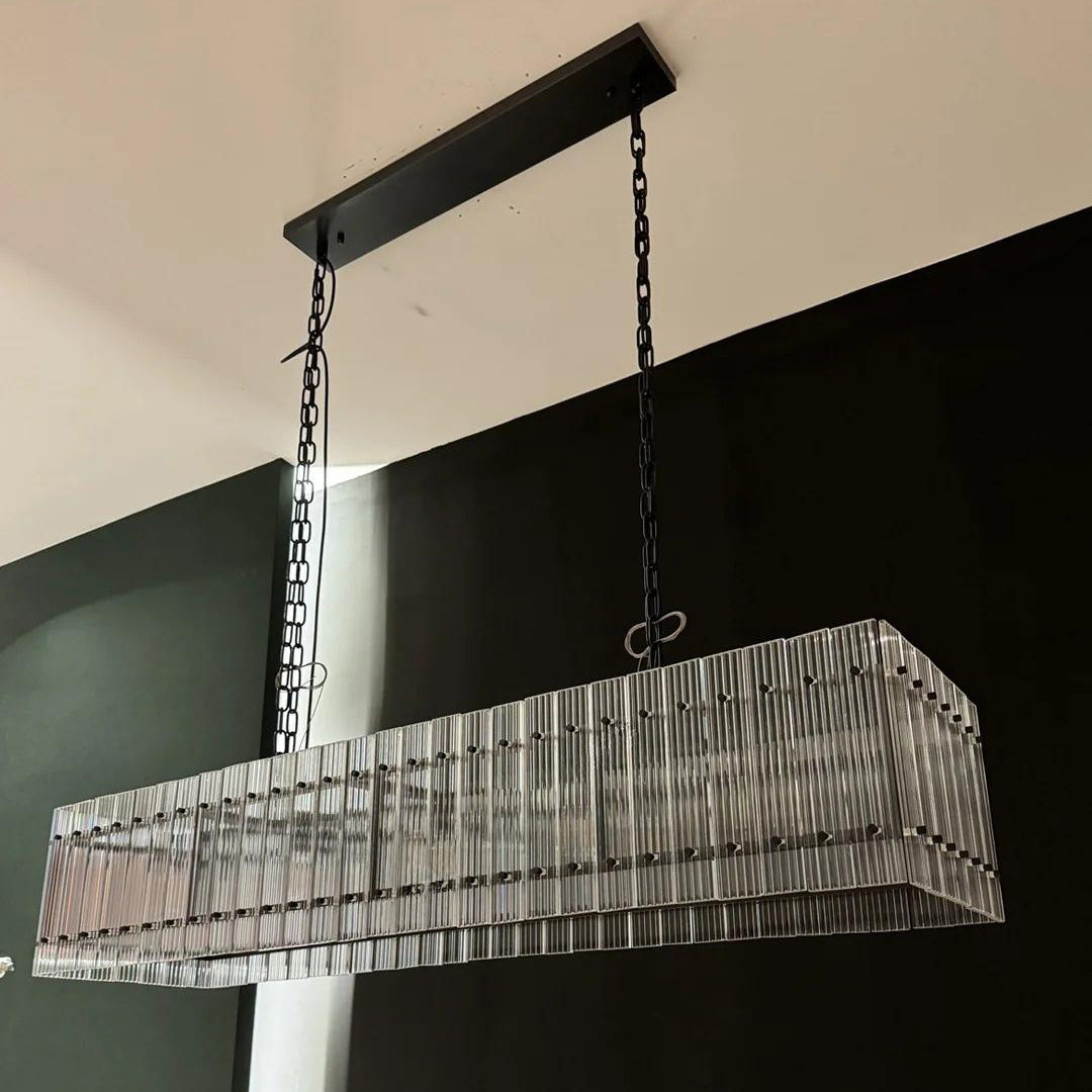 54 Inch Ribbed Glass Rectangular Chandelier - San Marco