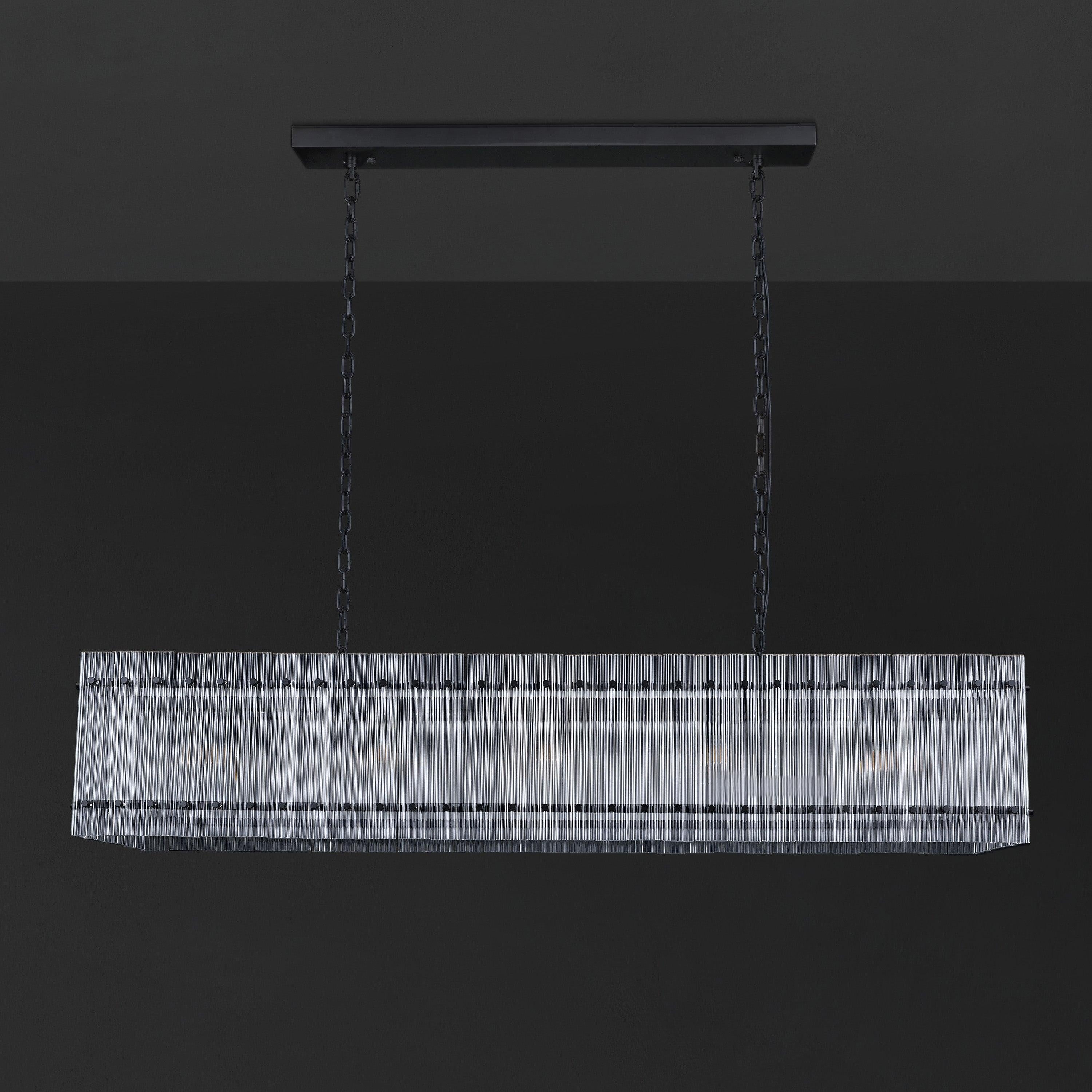 54 Inch Ribbed Glass Rectangular Chandelier - San Marco