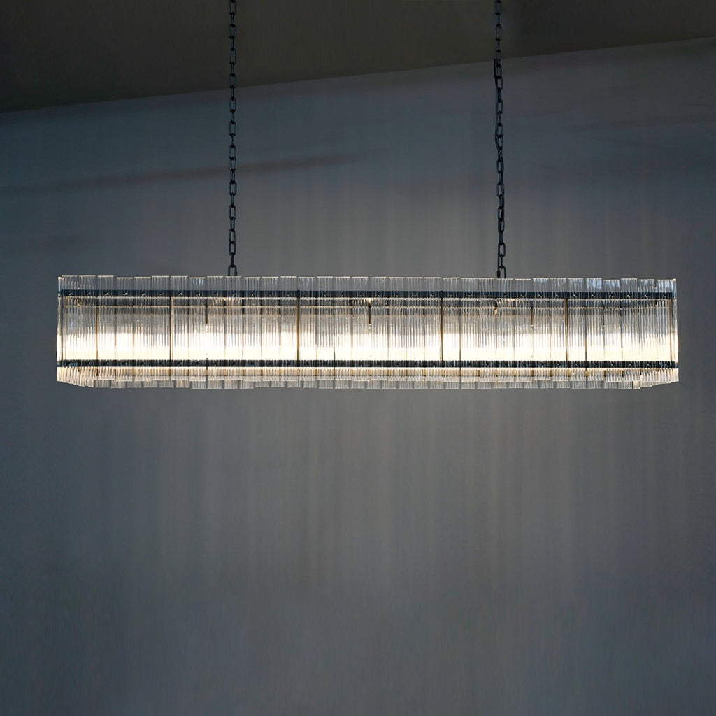 54 Inch Ribbed Glass Rectangular Chandelier - San Marco