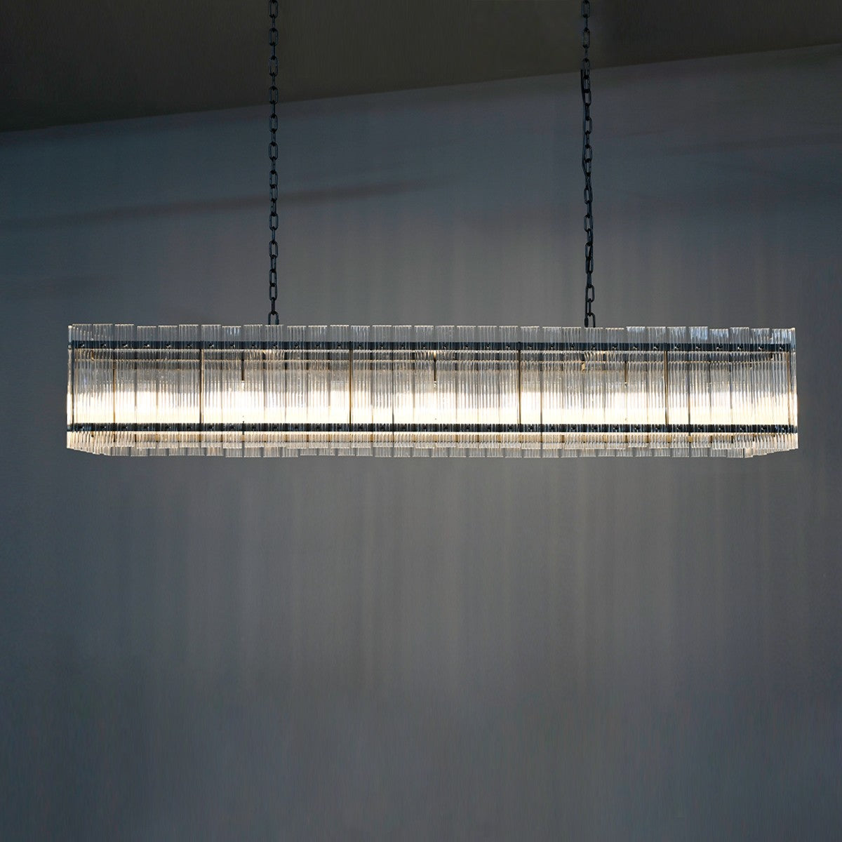 54 Inch Ribbed Glass Rectangular Chandelier - San Marco
