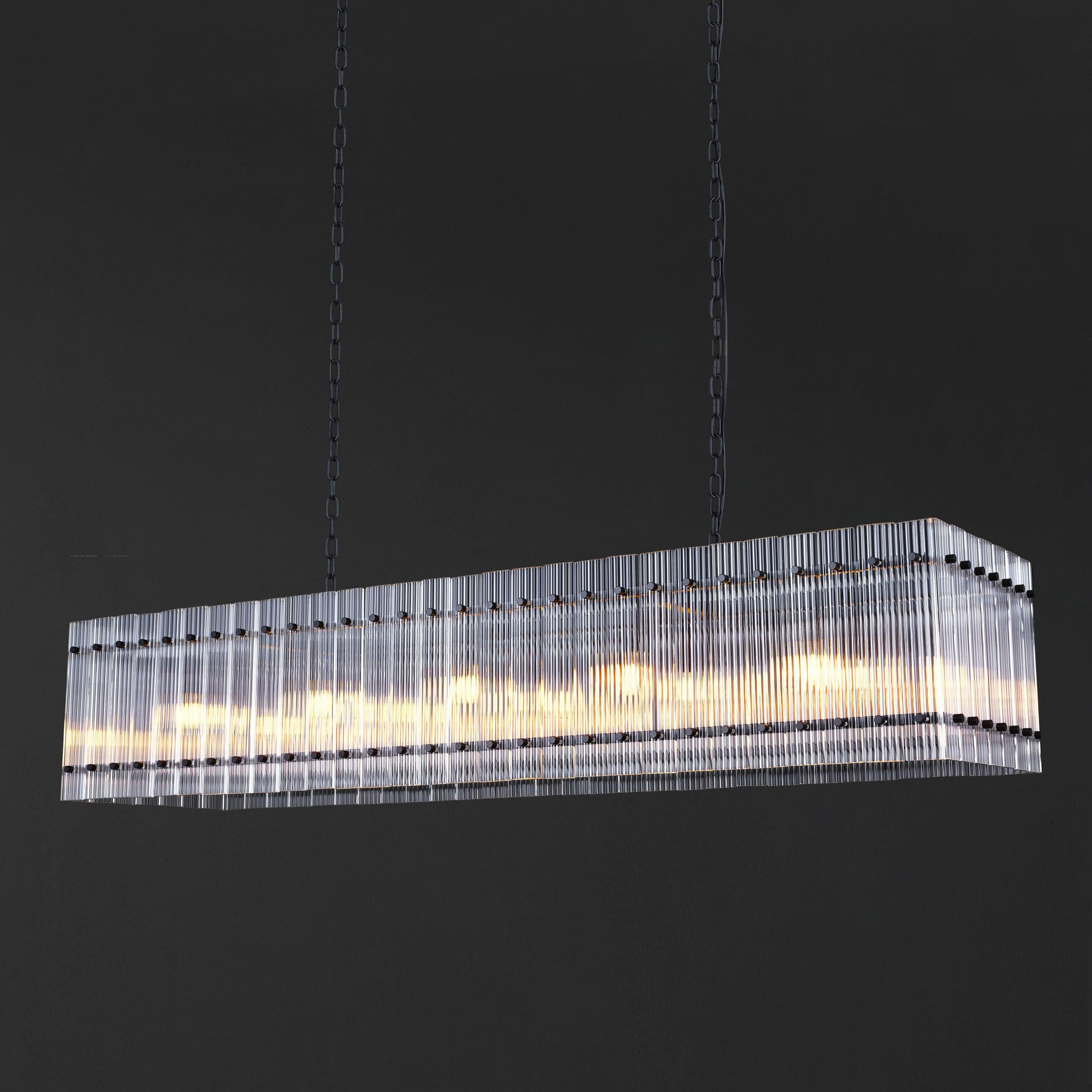 54 Inch Ribbed Glass Rectangular Chandelier - San Marco
