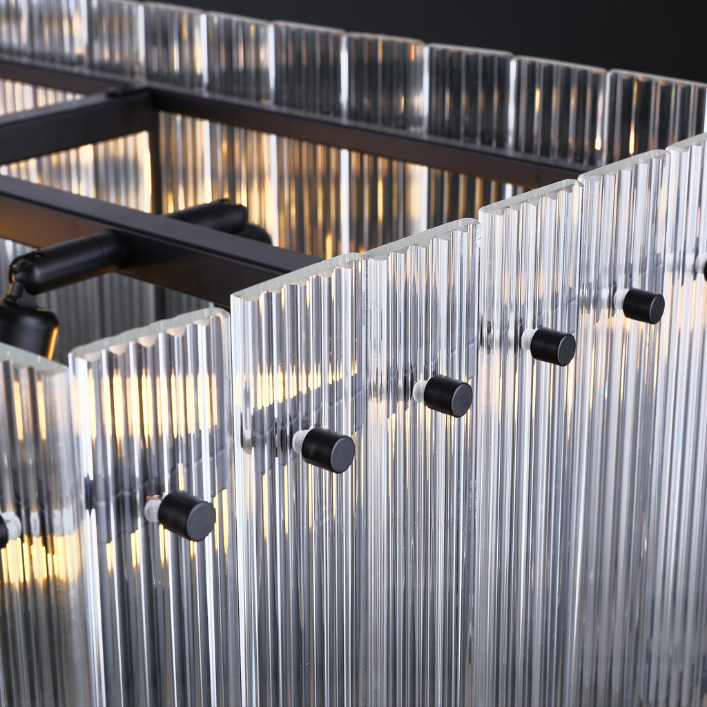 54 Inch Ribbed Glass Rectangular Chandelier - San Marco