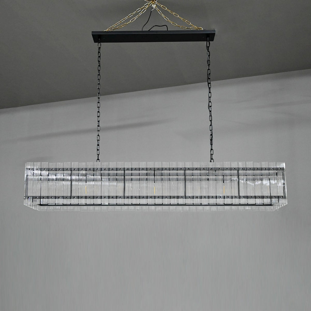 54 Inch Ribbed Glass Rectangular Chandelier - San Marco