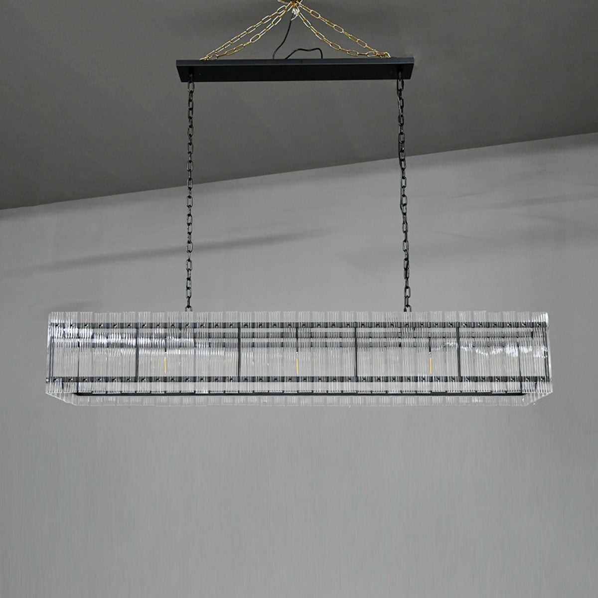 54 Inch Ribbed Glass Rectangular Chandelier - San Marco