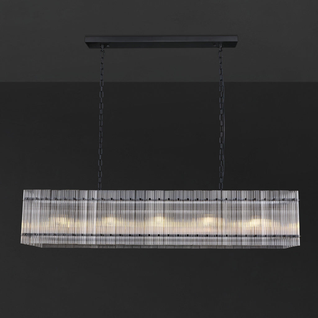 54 Inch Ribbed Glass Rectangular Chandelier - San Marco