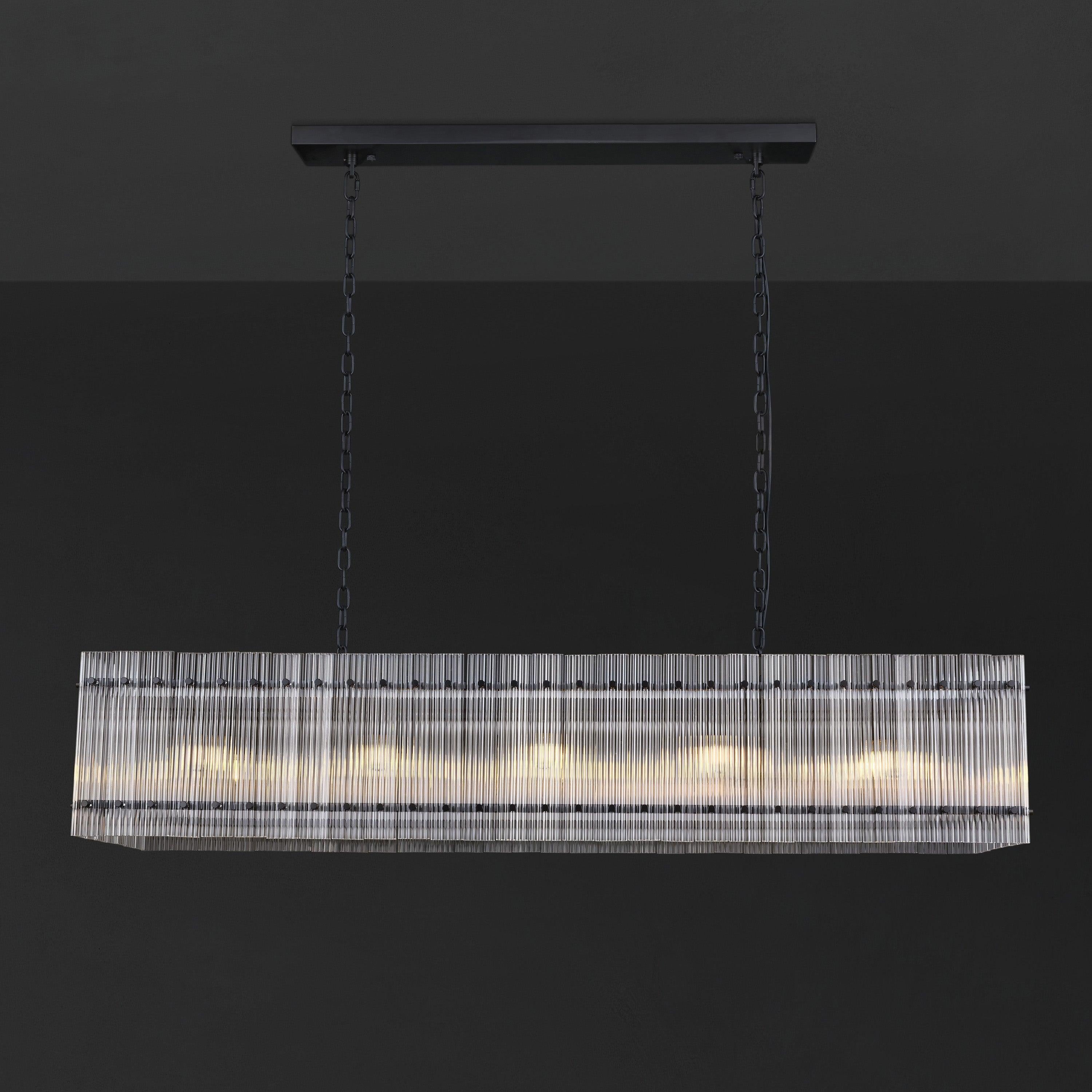 54 Inch Ribbed Glass Rectangular Chandelier - San Marco