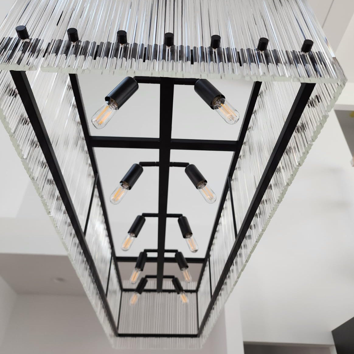 54 Inch Ribbed Glass Rectangular Chandelier - San Marco