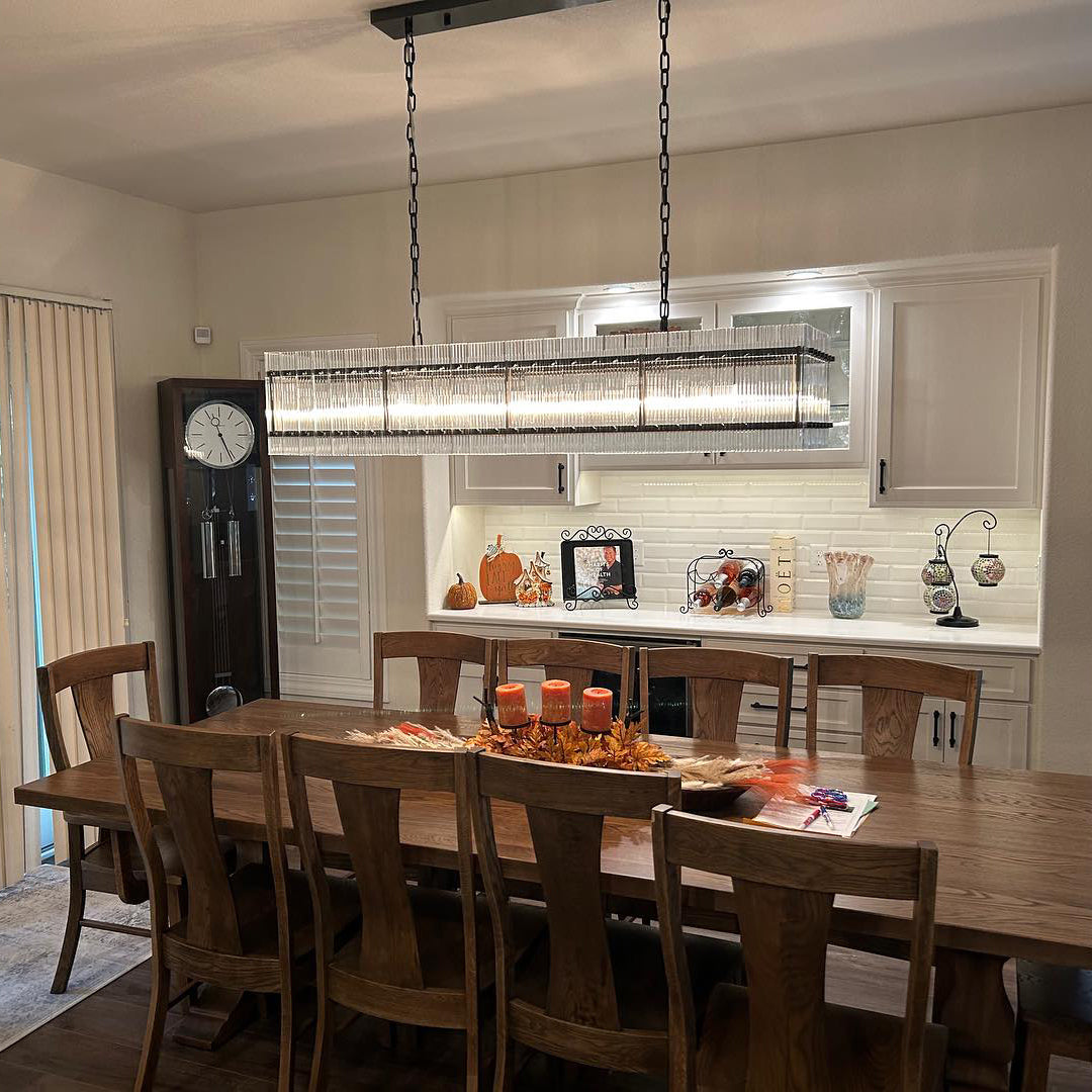 54 Inch Ribbed Glass Rectangular Chandelier - San Marco