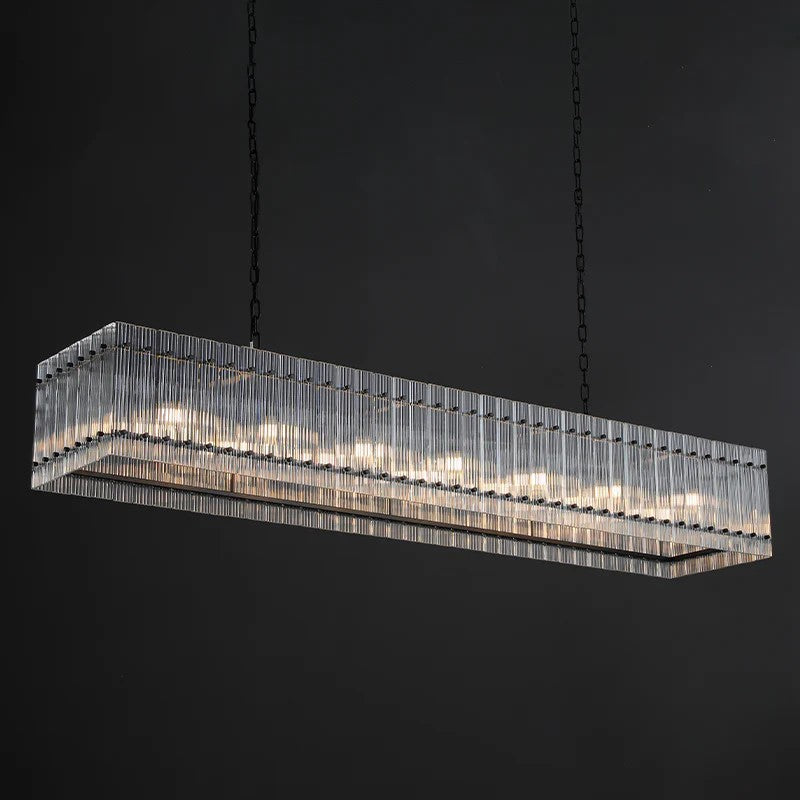 72 Inch Ribbed Glass Rectangular Chandelier - San Marco