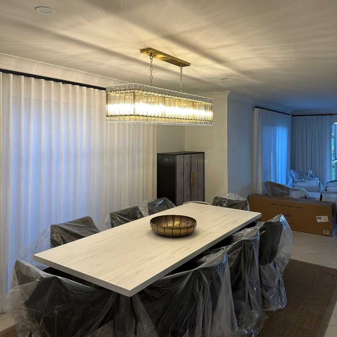 54 Inch Ribbed Glass Rectangular Chandelier - San Marco