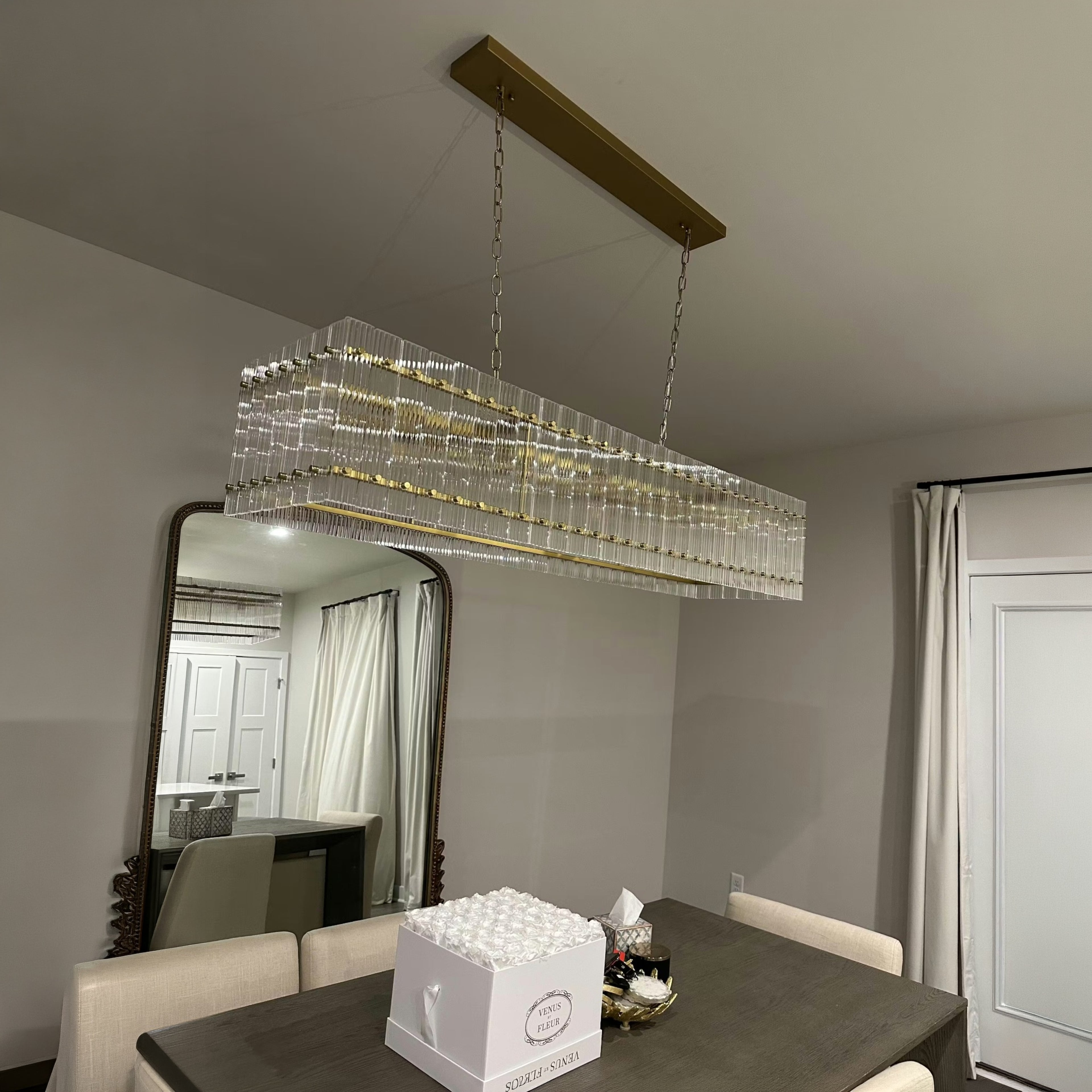 54 Inch Ribbed Glass Rectangular Chandelier - San Marco