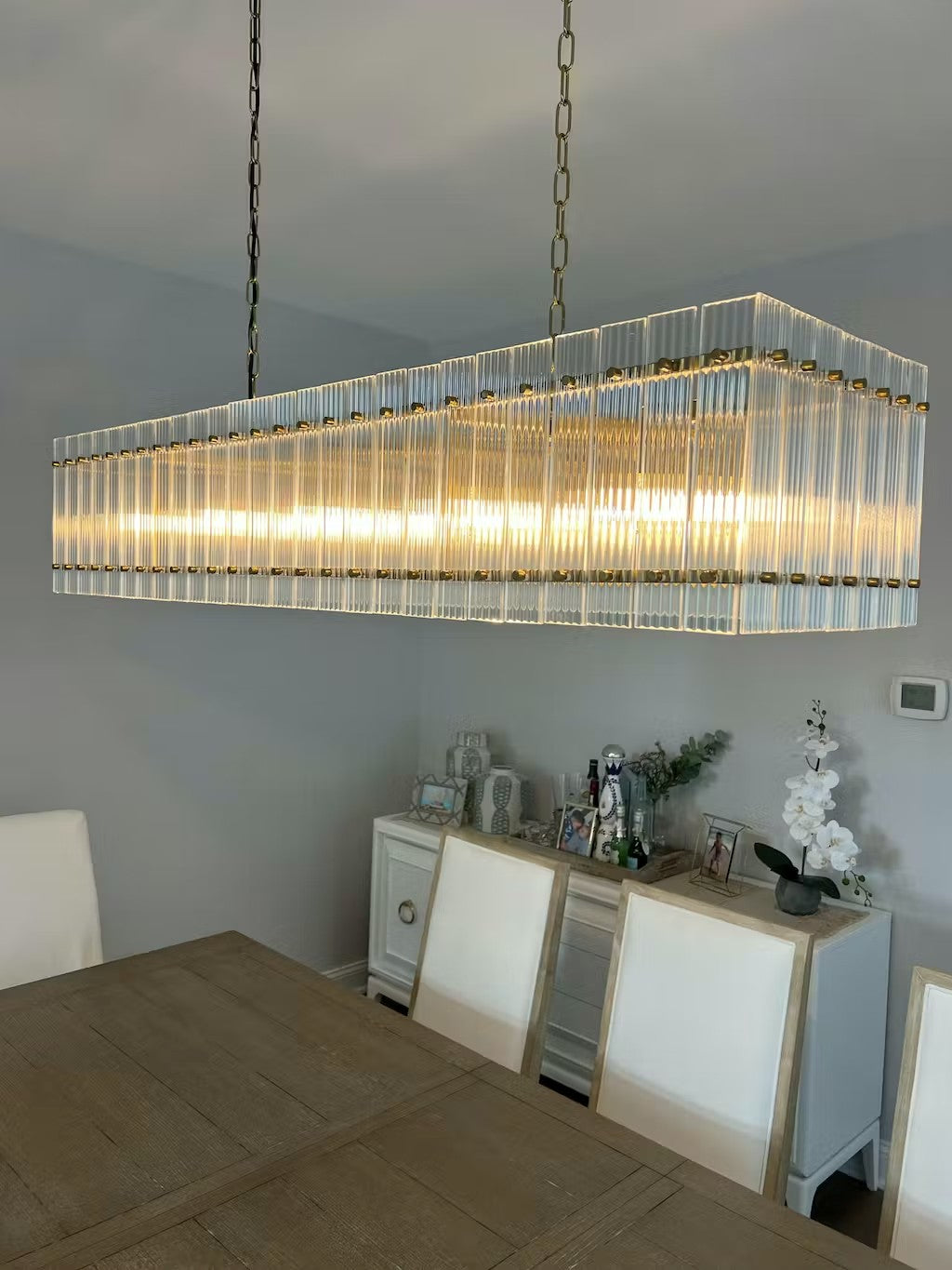 54 Inch Ribbed Glass Rectangular Chandelier - San Marco