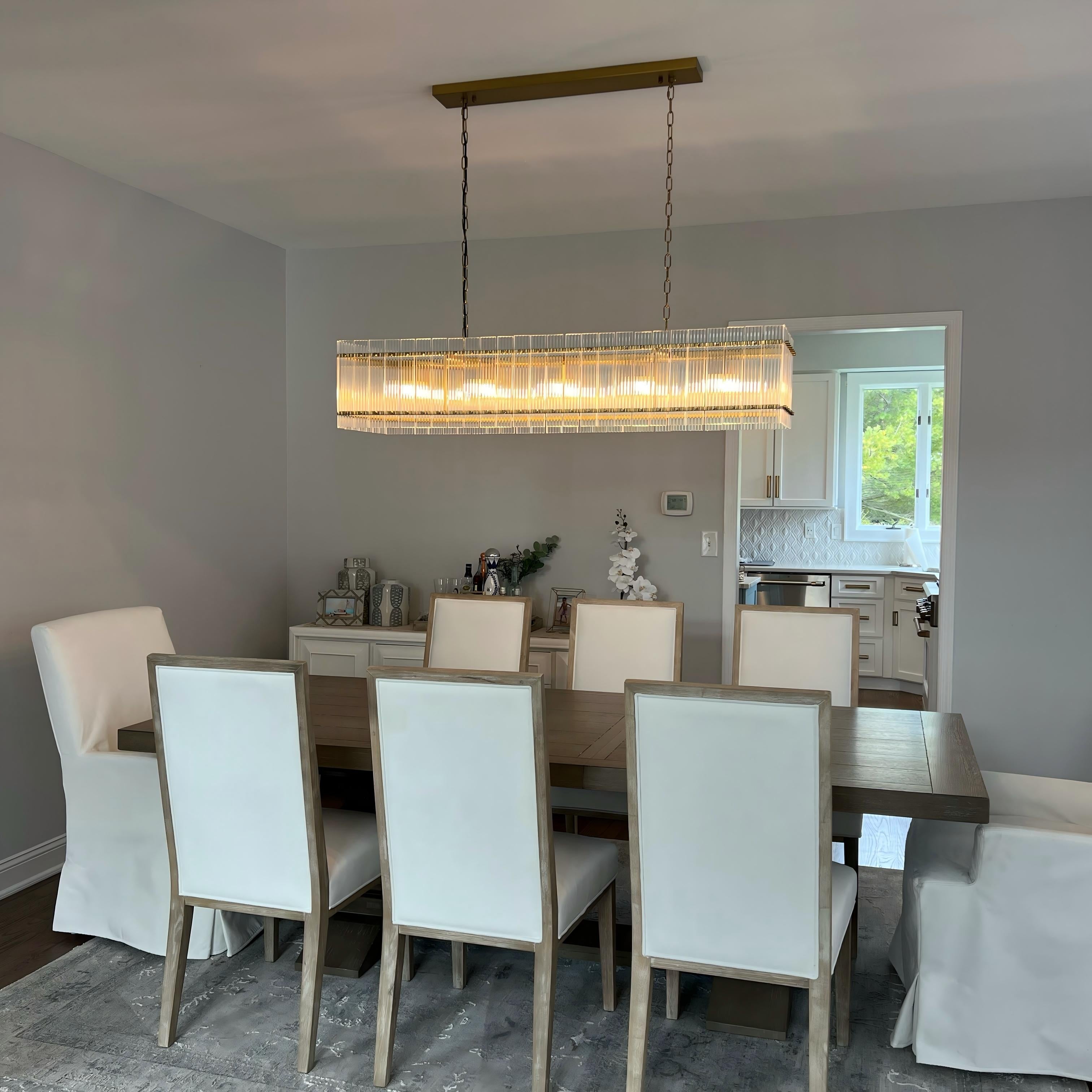 54 Inch Ribbed Glass Rectangular Chandelier - San Marco