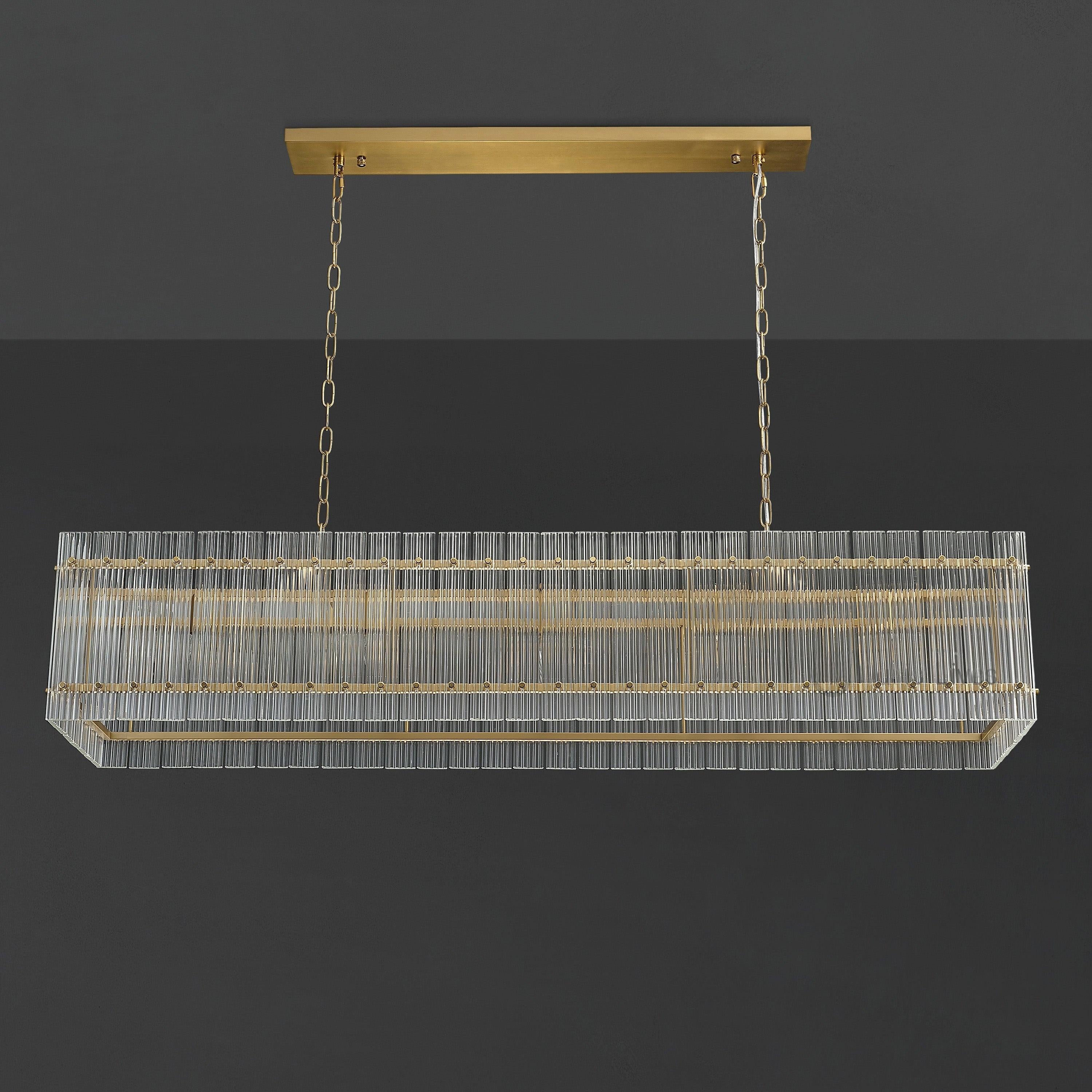 54 Inch Ribbed Glass Rectangular Chandelier - San Marco