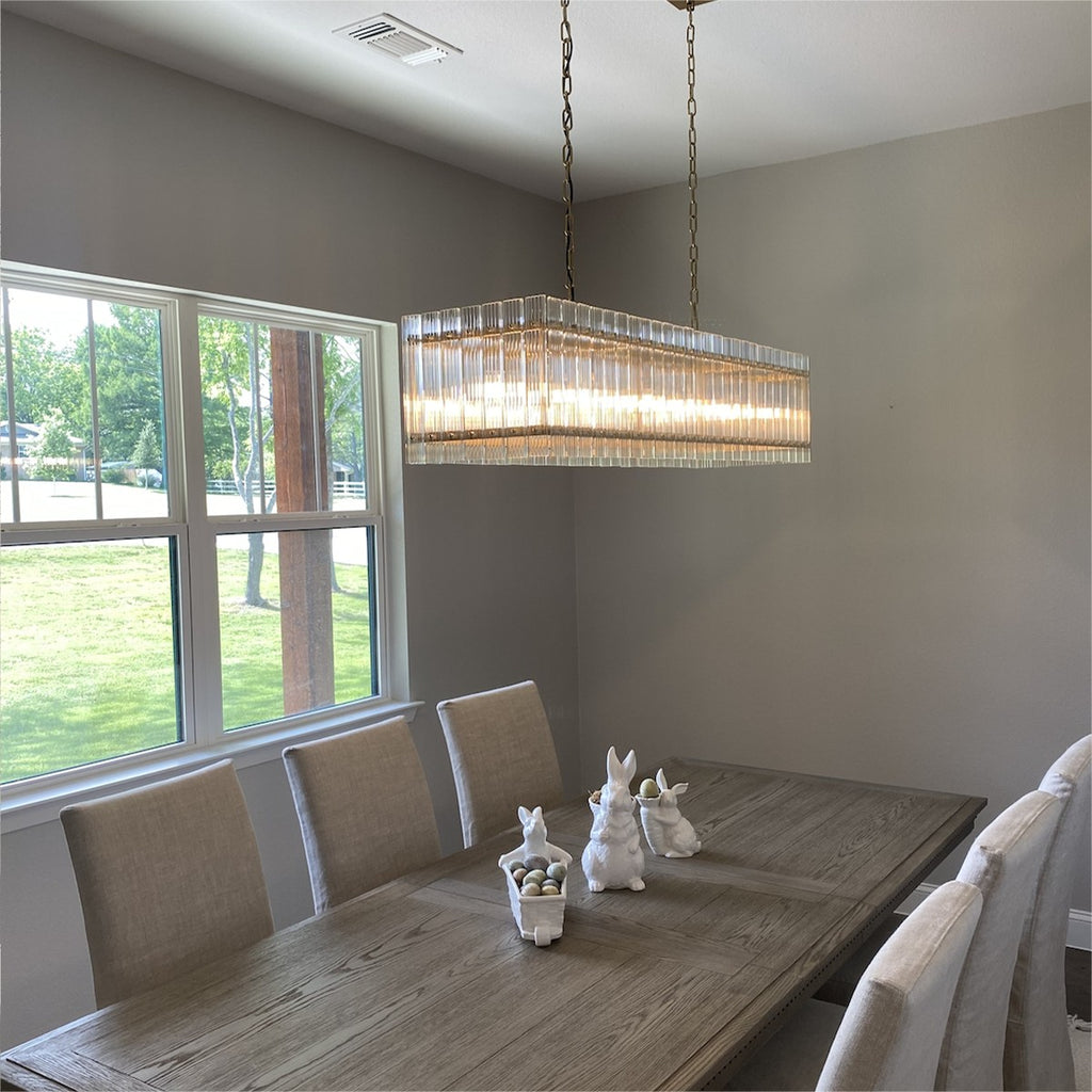54 Inch Ribbed Glass Rectangular Chandelier - San Marco