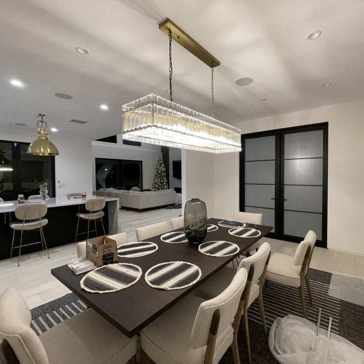 72 Inch Ribbed Glass Rectangular Chandelier - San Marco