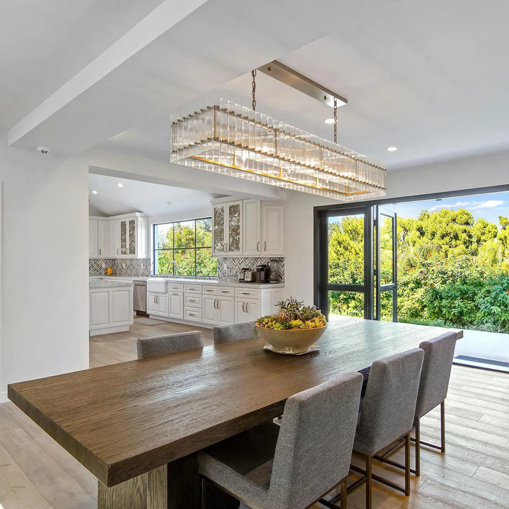 72 Inch Ribbed Glass Rectangular Chandelier - San Marco