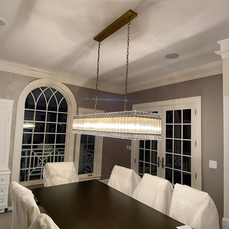 72 Inch Ribbed Glass Rectangular Chandelier - San Marco