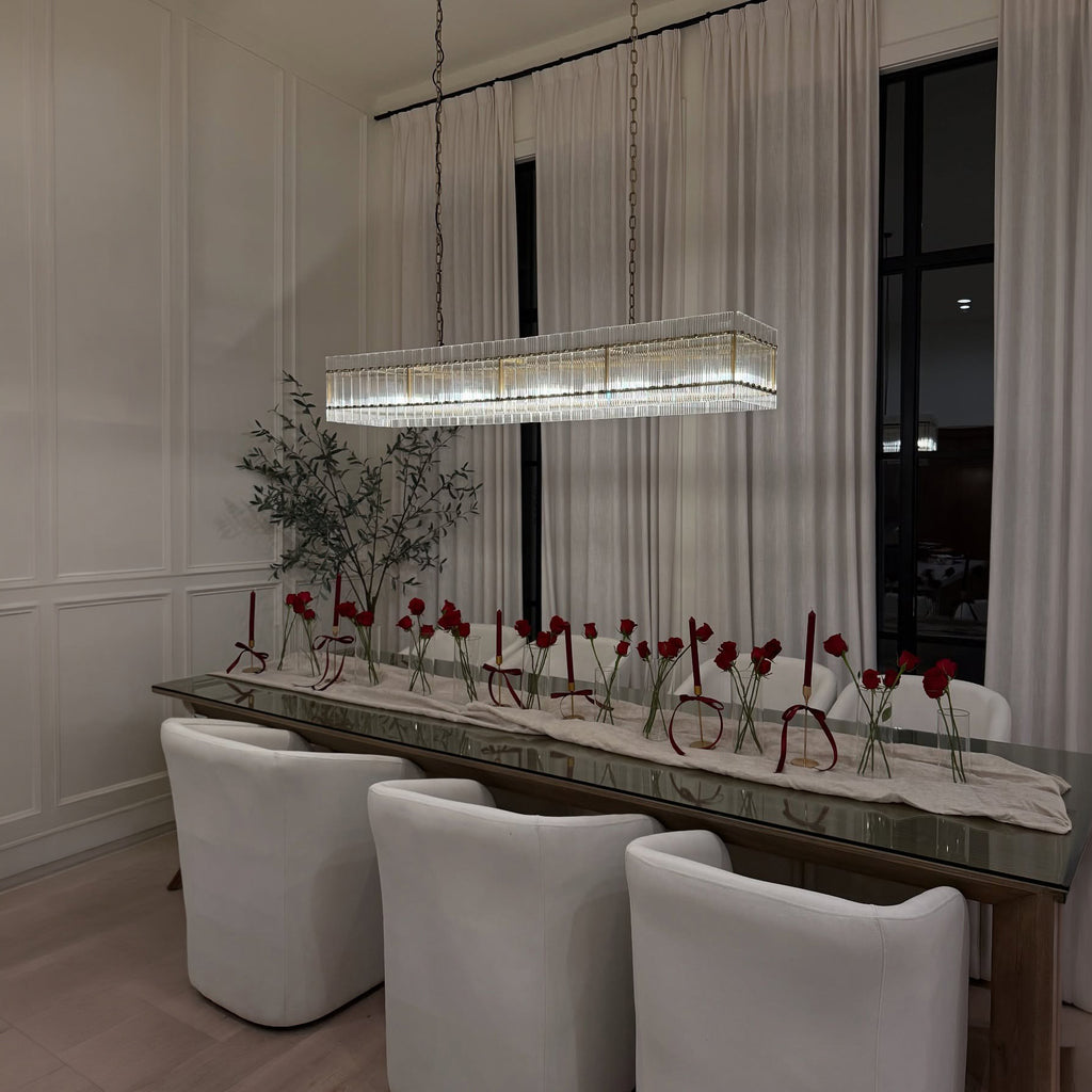 72 Inch Ribbed Glass Rectangular Chandelier - San Marco