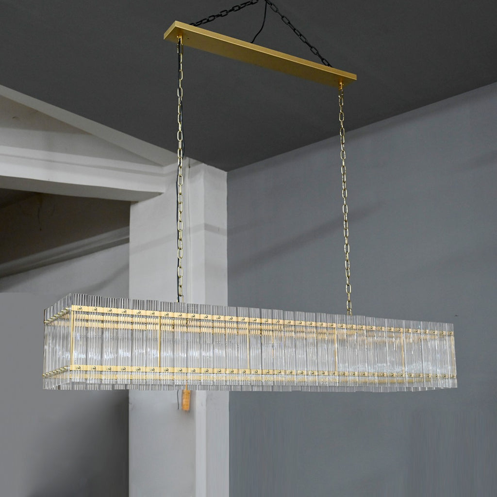 72 Inch Ribbed Glass Rectangular Chandelier - San Marco
