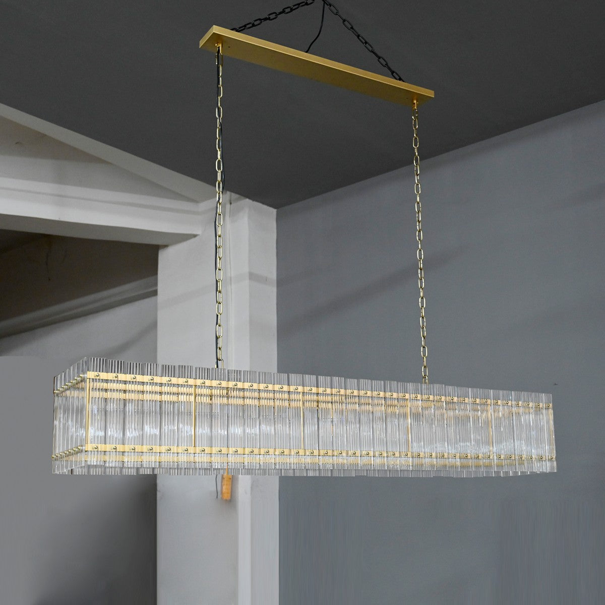 72 Inch Ribbed Glass Rectangular Chandelier - San Marco