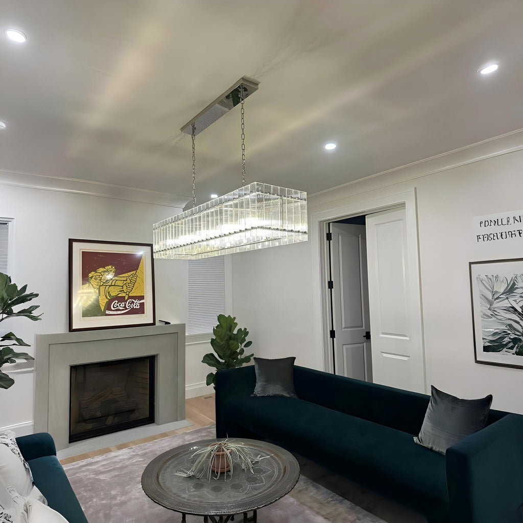 54 Inch Ribbed Glass Rectangular Chandelier - San Marco