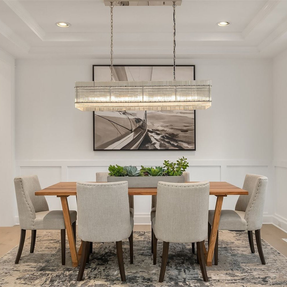 54 Inch Ribbed Glass Rectangular Chandelier - San Marco