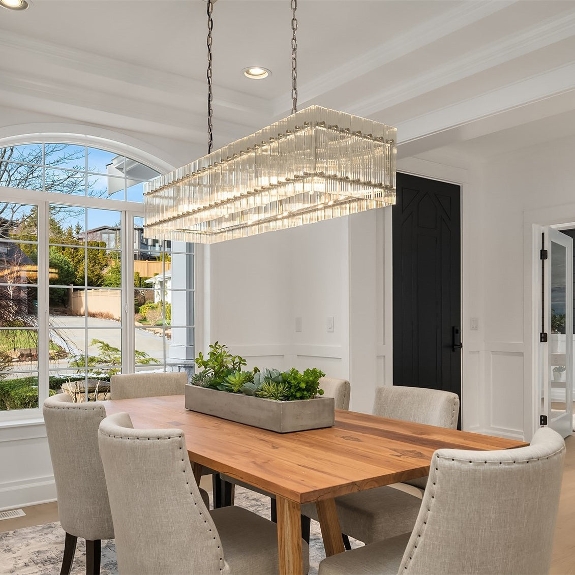 54 Inch Ribbed Glass Rectangular Chandelier - San Marco