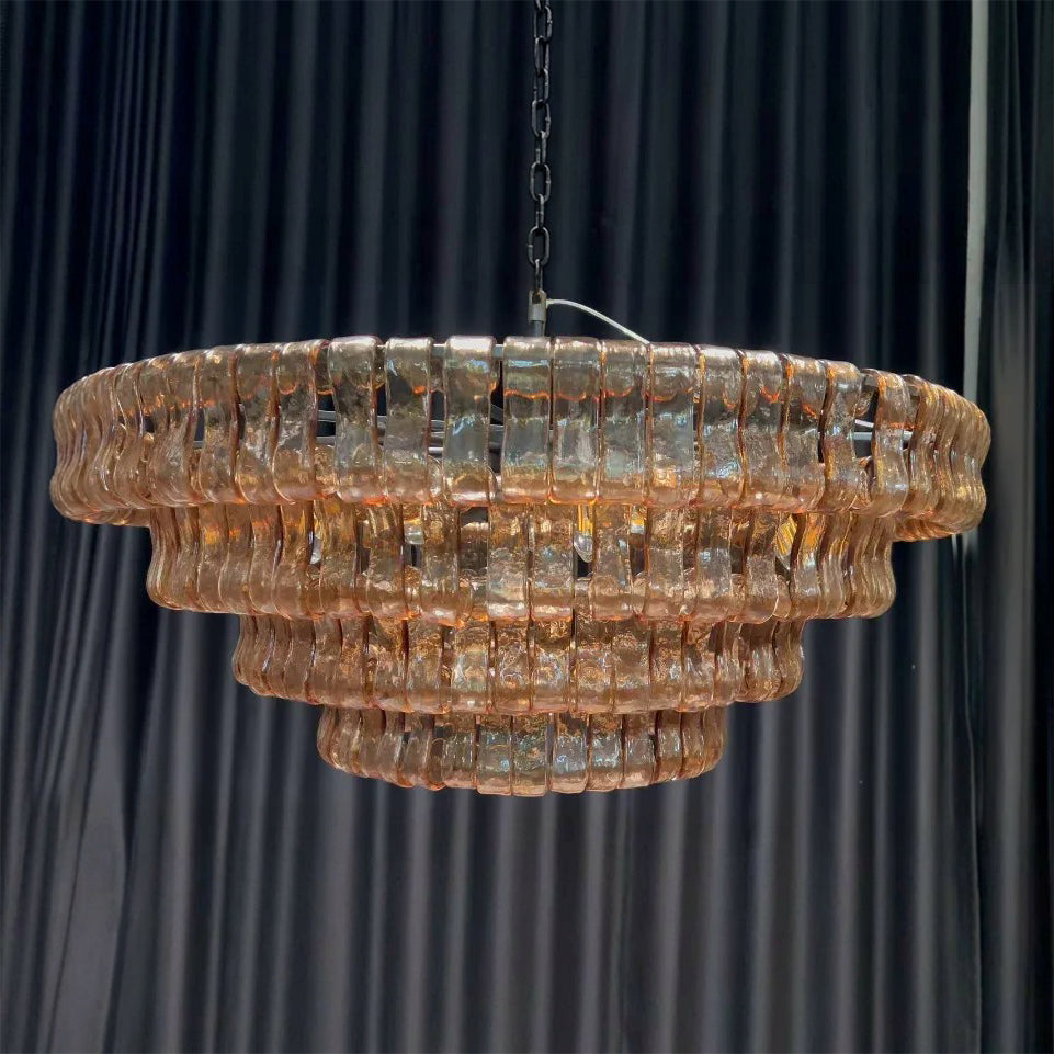 Lustre à niveaux en verre ambré de 36 pouces - Ghiaccio