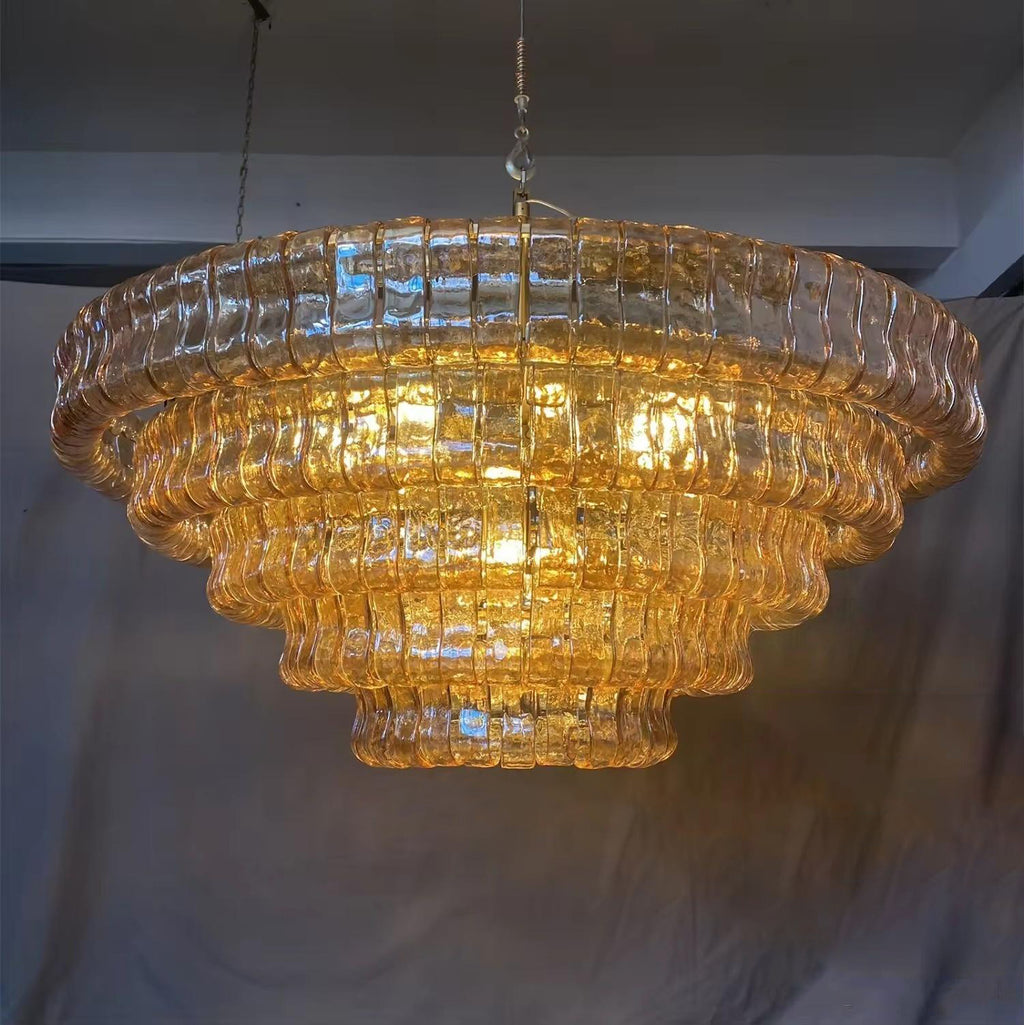 17 Zoll gerippte, bernsteinfarbene Glas-Stufenpendelleuchte - Sirene