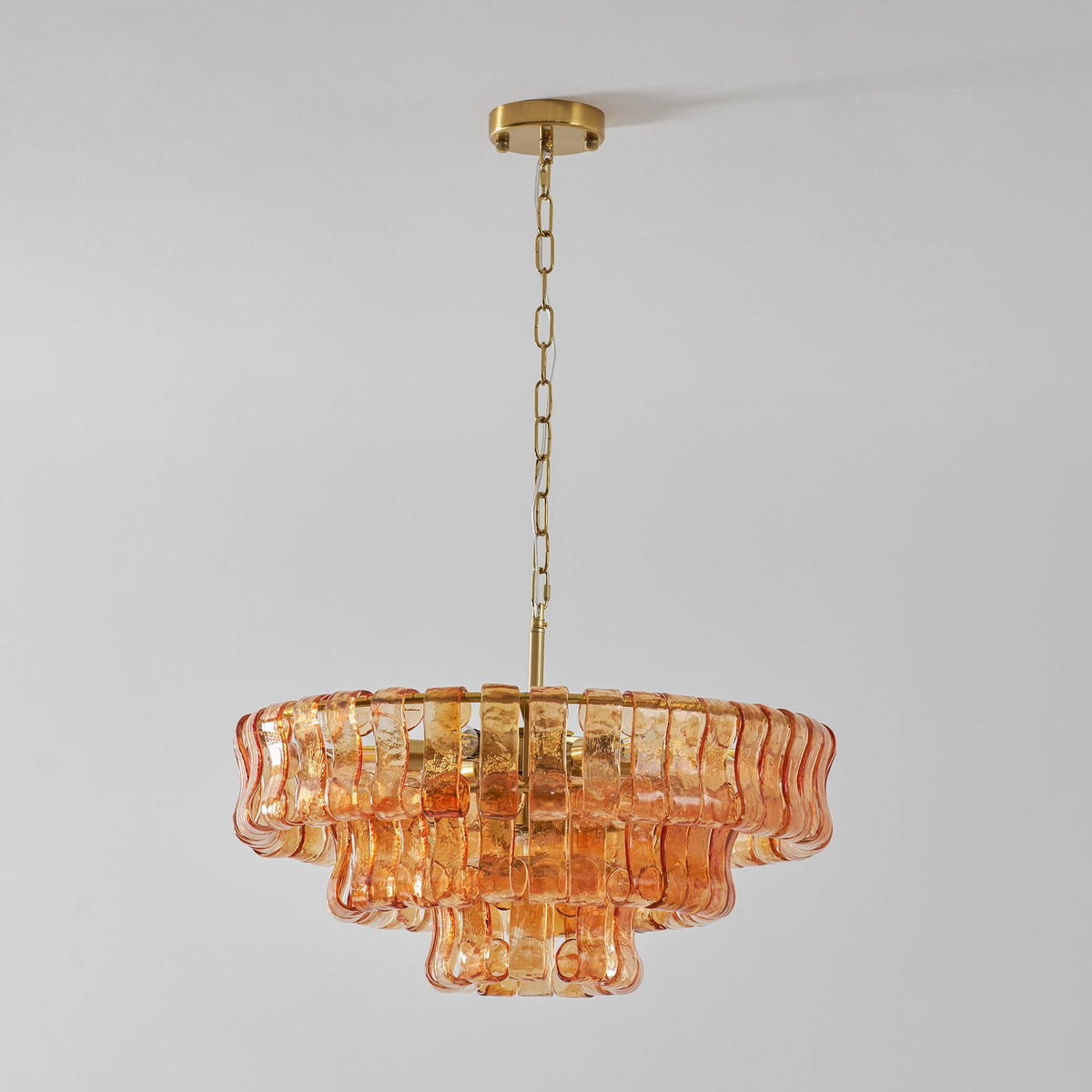 24 Inch Amber Glass Tiered Chandelier - Ghiaccio