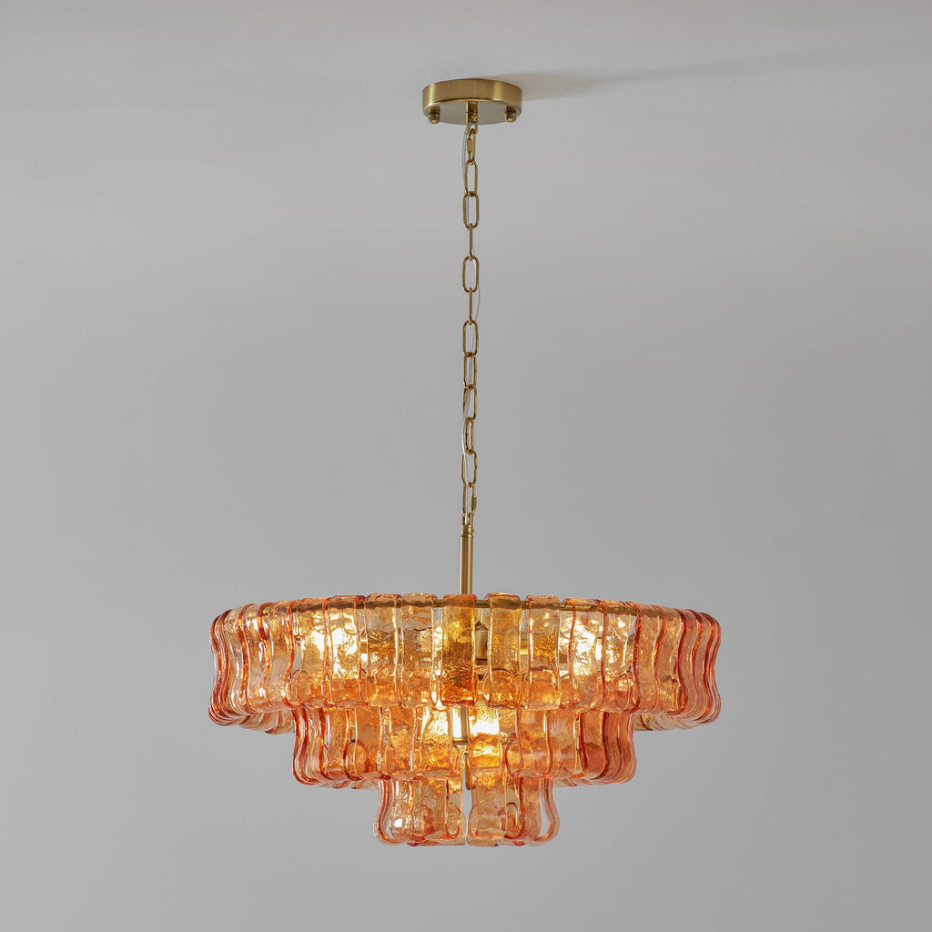 24 Inch Amber Glass Tiered Chandelier - Ghiaccio