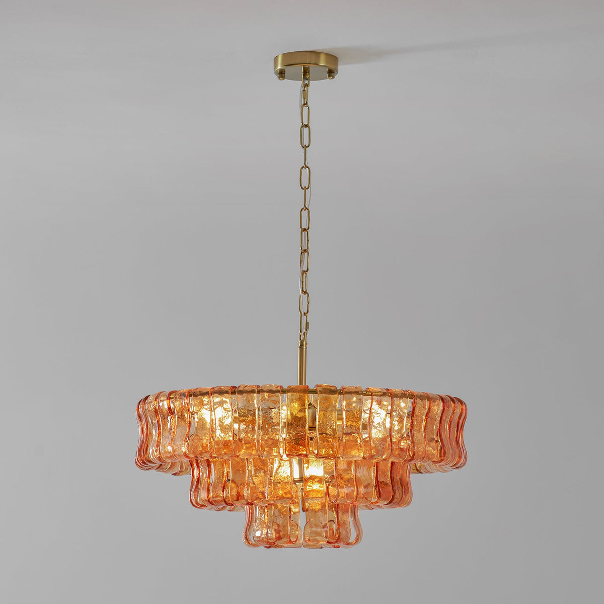 24 Inch Amber Glass Tiered Chandelier - Ghiaccio