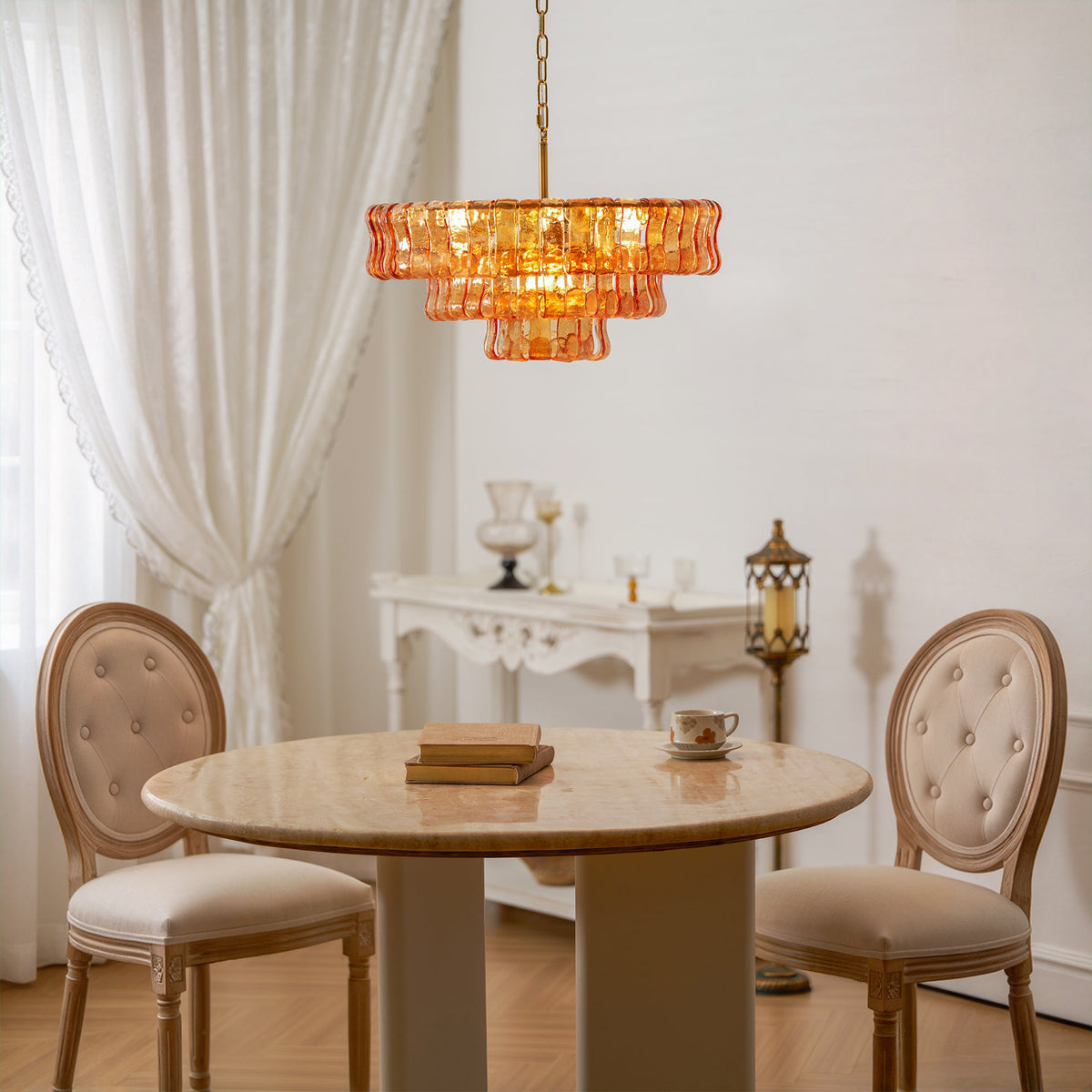 24 Inch Amber Glass Tiered Chandelier - Ghiaccio