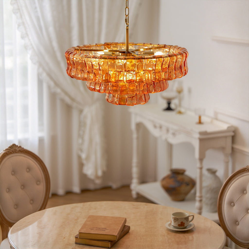 24 Inch Amber Glass Tiered Chandelier - Ghiaccio
