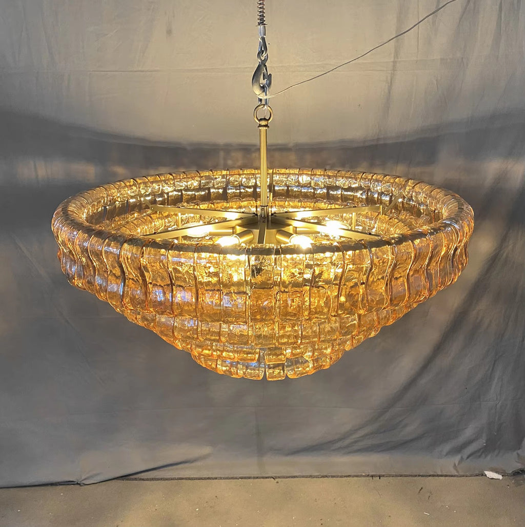 Lustre à niveaux en verre ambré de 36 pouces - Ghiaccio