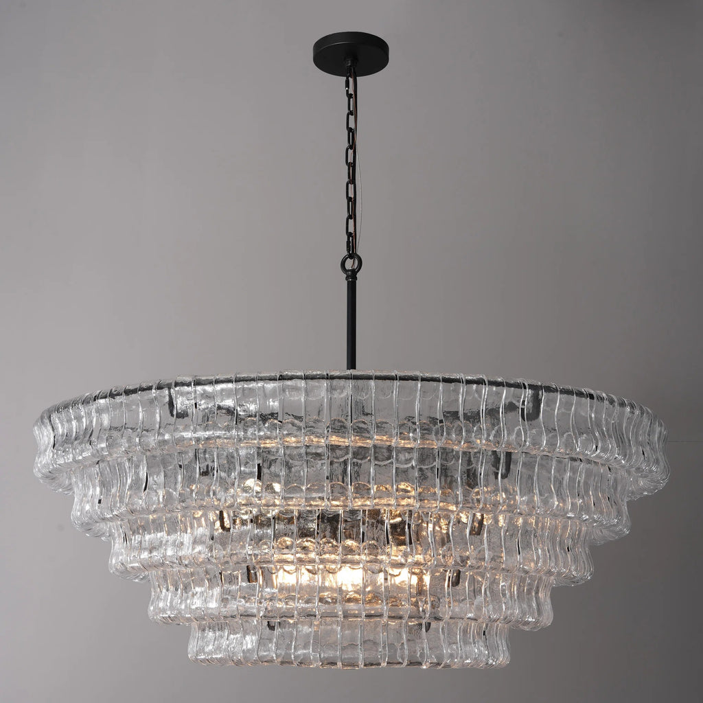 Lustre à plusieurs niveaux en verre clair de 48 pouces - Ghiaccio