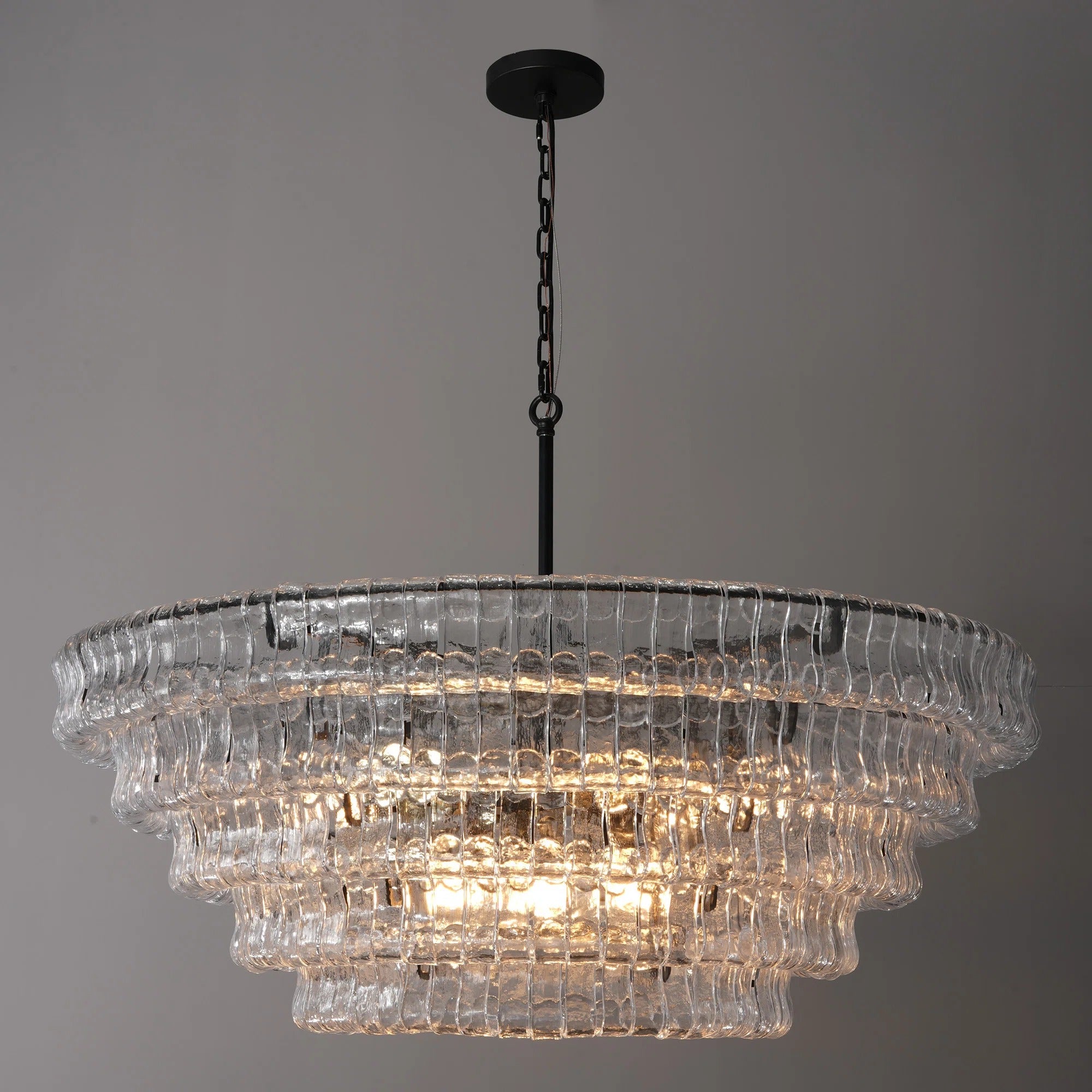 Lustre à plusieurs niveaux en verre clair de 48 pouces - Ghiaccio