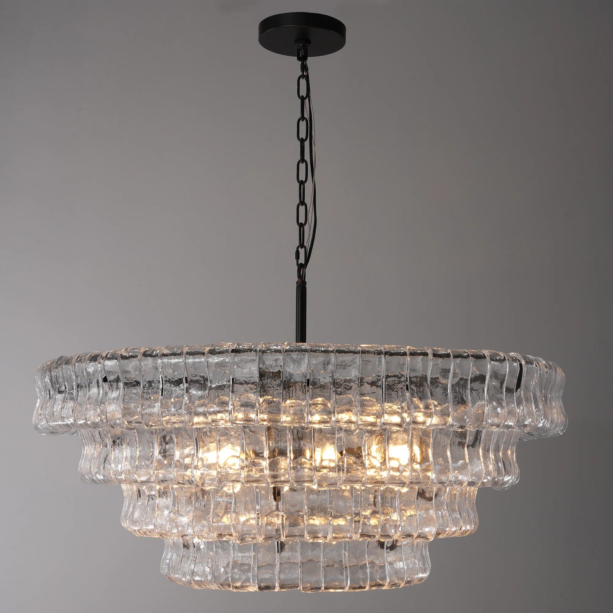 Lustre à plusieurs niveaux en verre clair de 36 pouces - Ghiaccio