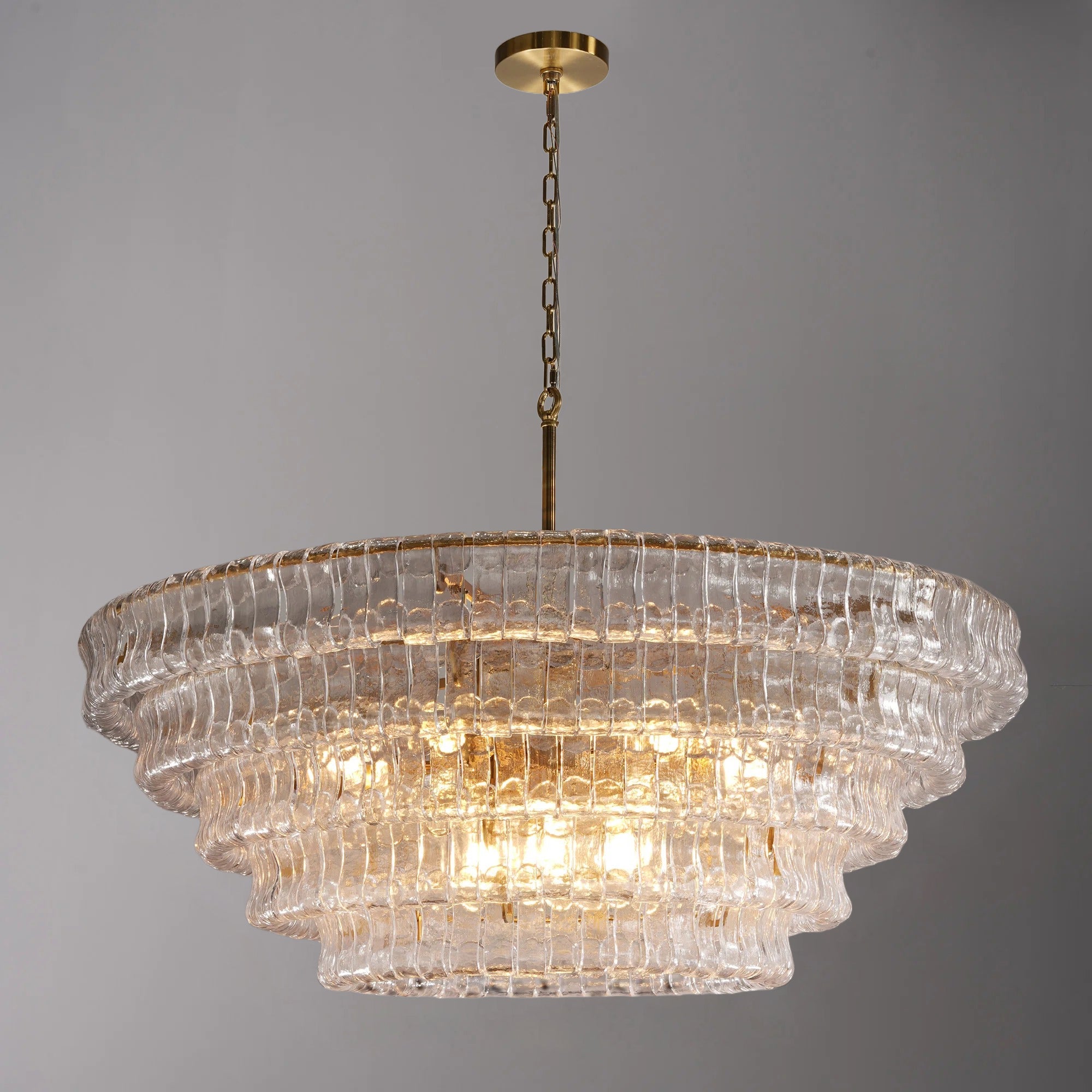 Lustre à plusieurs niveaux en verre clair de 48 pouces - Ghiaccio