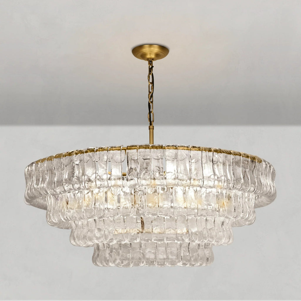 Lustre à plusieurs niveaux en verre clair de 36 pouces - Ghiaccio