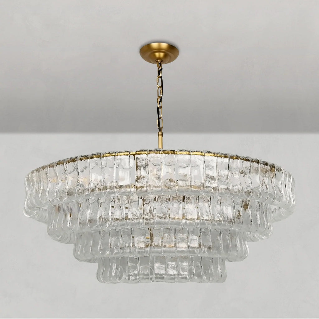 Lustre à plusieurs niveaux en verre clair de 36 pouces - Ghiaccio
