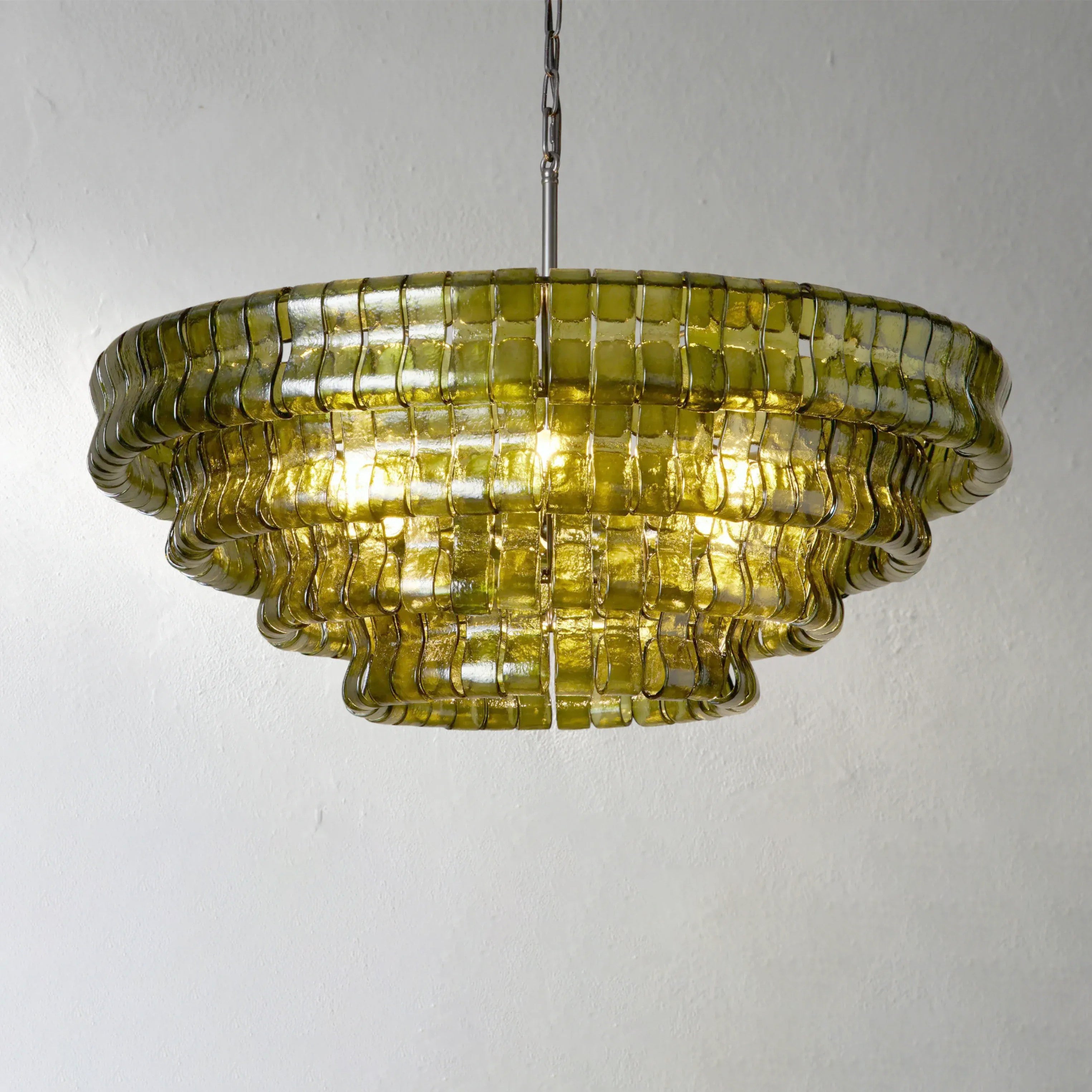 36 Inch Green Glass Tiered Chandelier - Ghiaccio