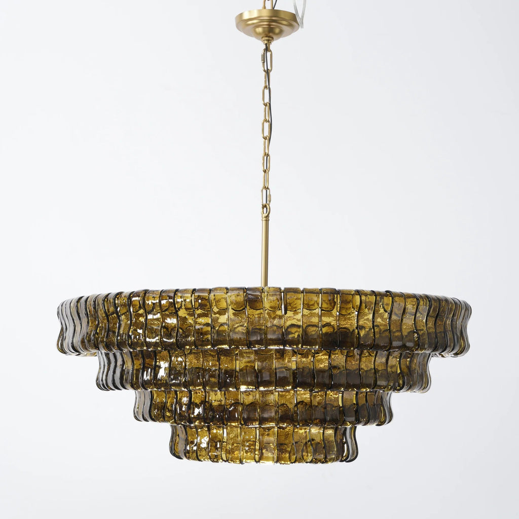 36 Inch Green Glass Tiered Chandelier - Ghiaccio