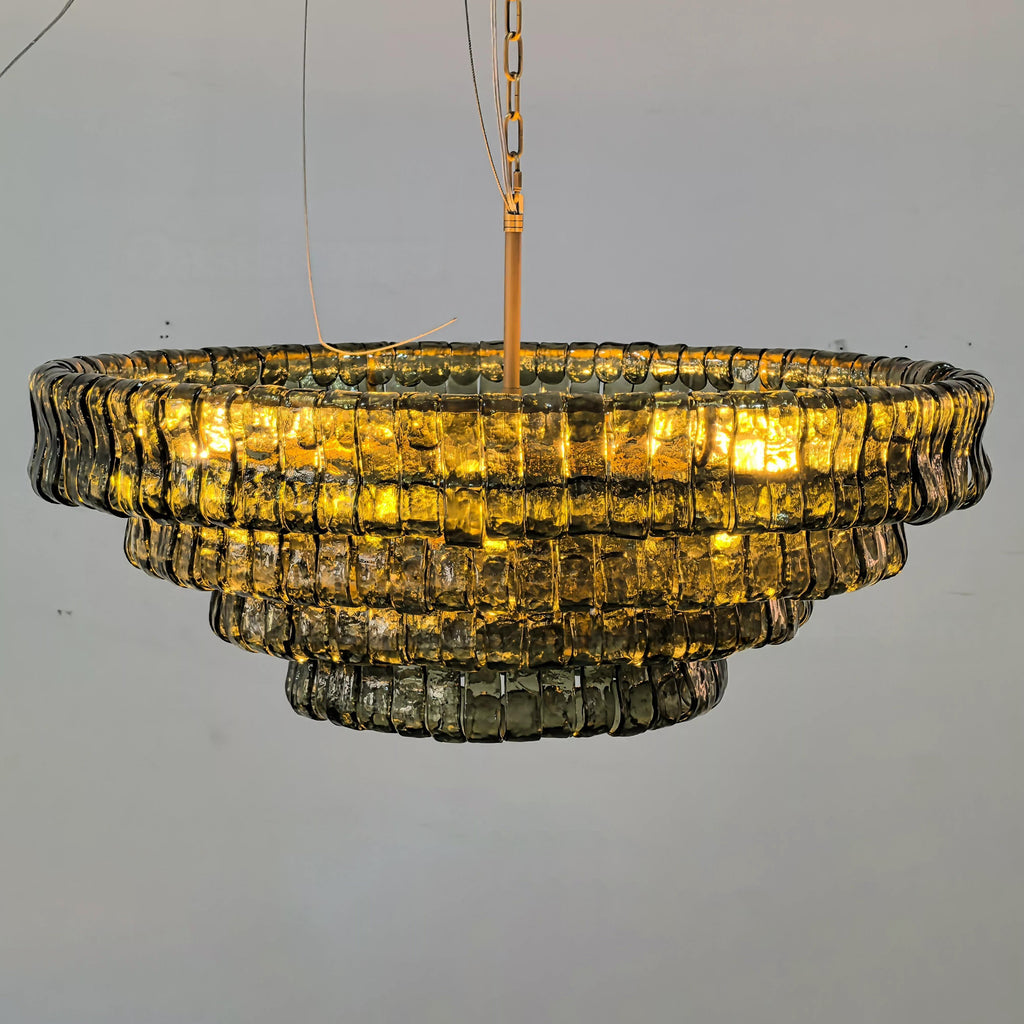 36 Inch Green Glass Tiered Chandelier - Ghiaccio