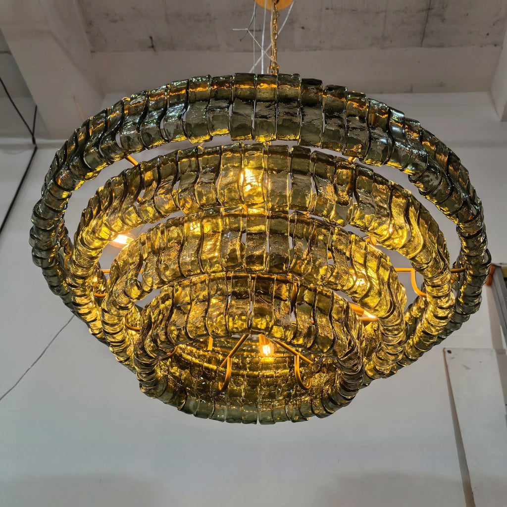 36 Inch Green Glass Tiered Chandelier - Ghiaccio