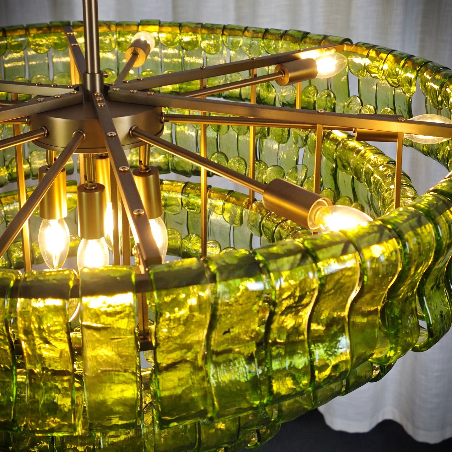 36 Inch Green Glass Tiered Chandelier - Ghiaccio